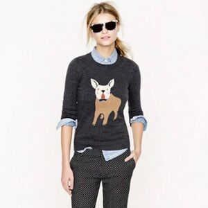 J. Crew Women’s Wool Blend French Bulldog Sweater Gray Size XS